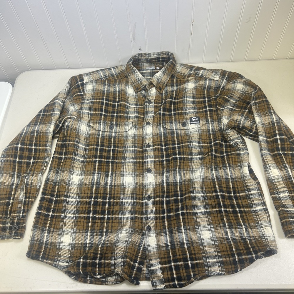 Wolverine XL Heavy Flannel Shirt Brown Black Plaid Workwear Long Sleeve